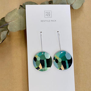 Metallic Green Florals Large Circle Long Drop Earrings