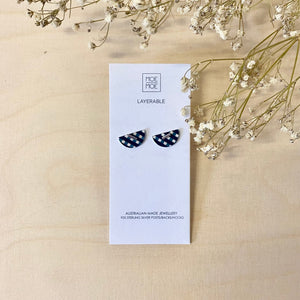 Black and White Gingham Mini Moon Stud Earrings