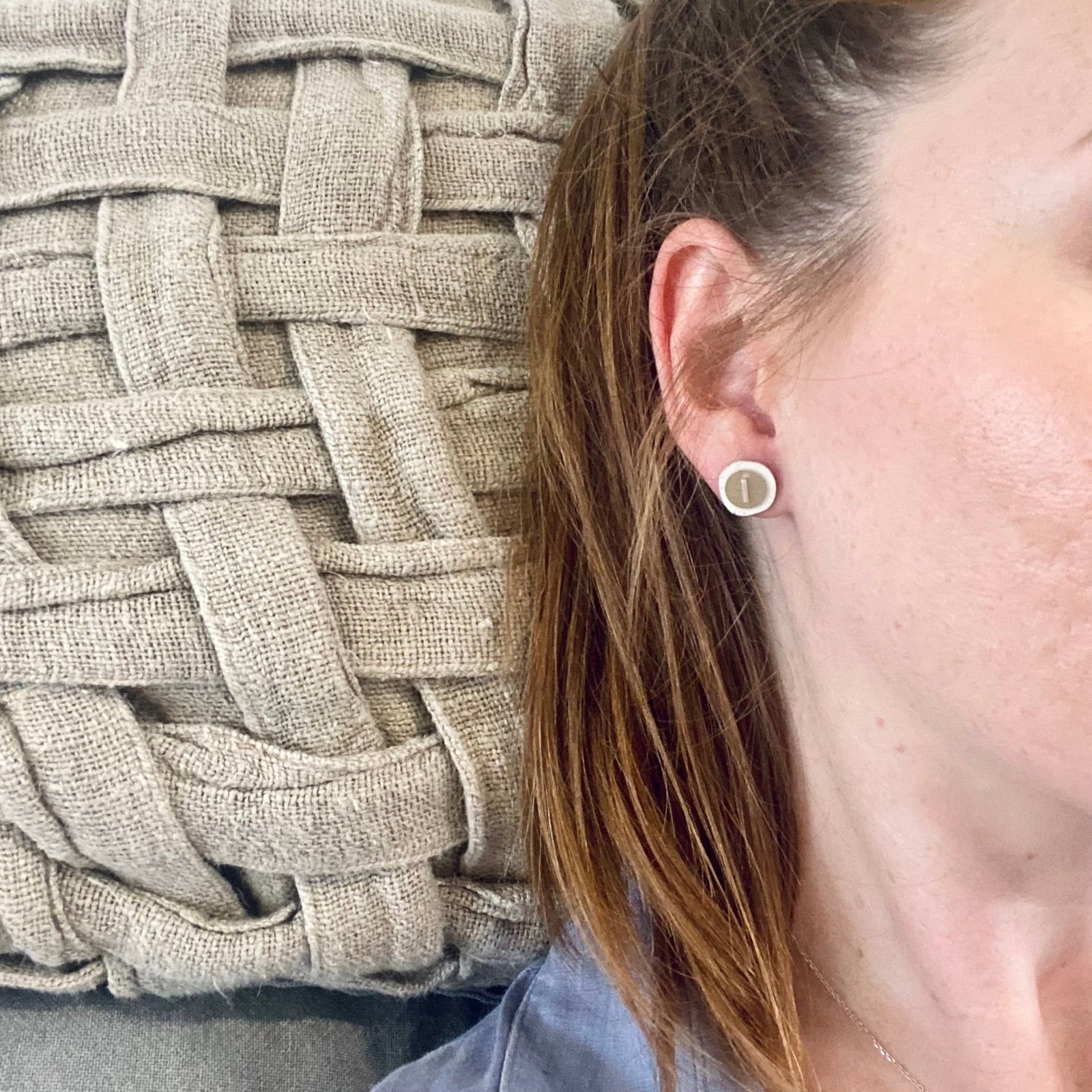 Mini Gold and Clay Layered Stud Earrings