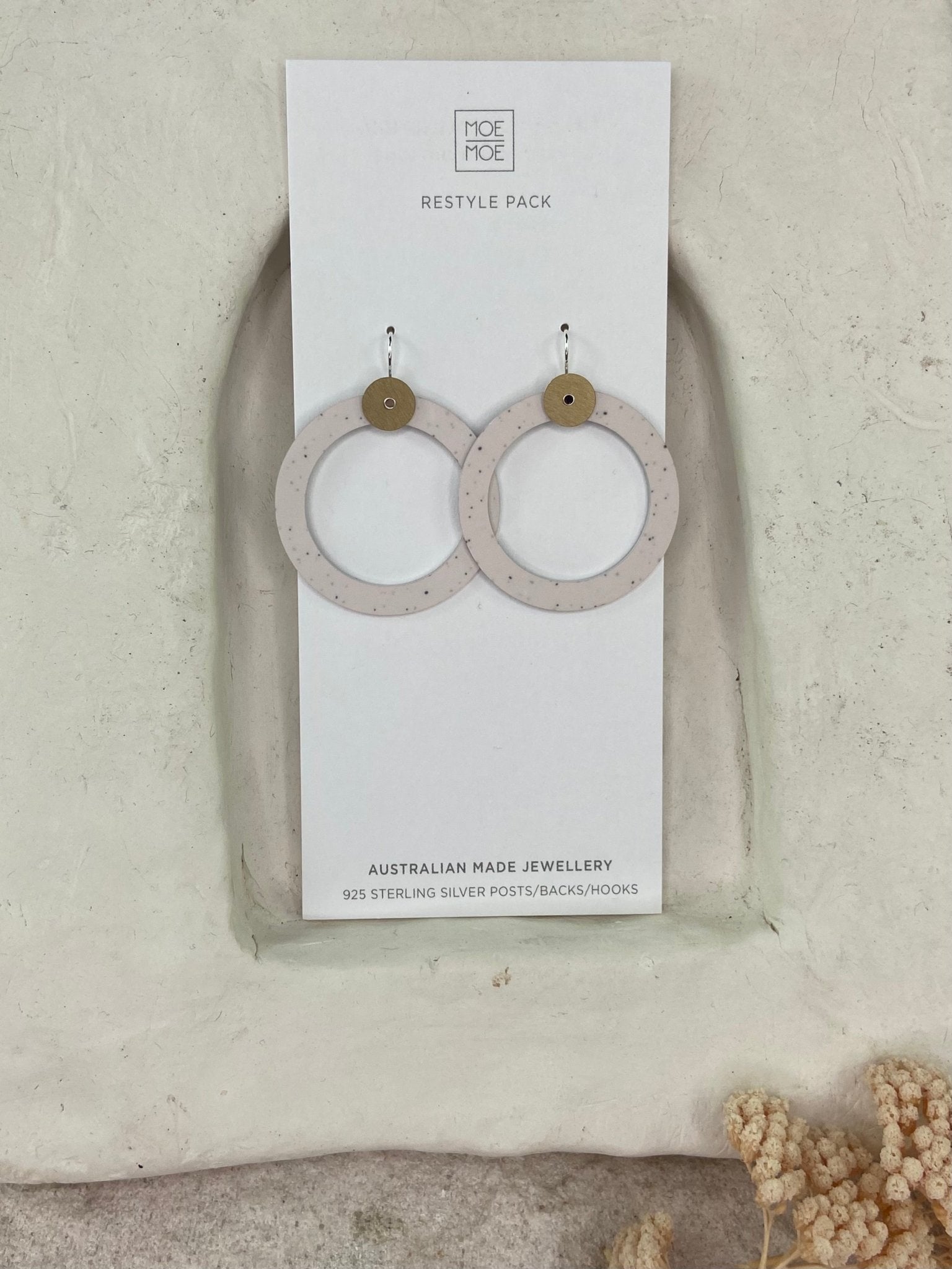 Gold and Clay Large Outline Circle Drop Earrings
