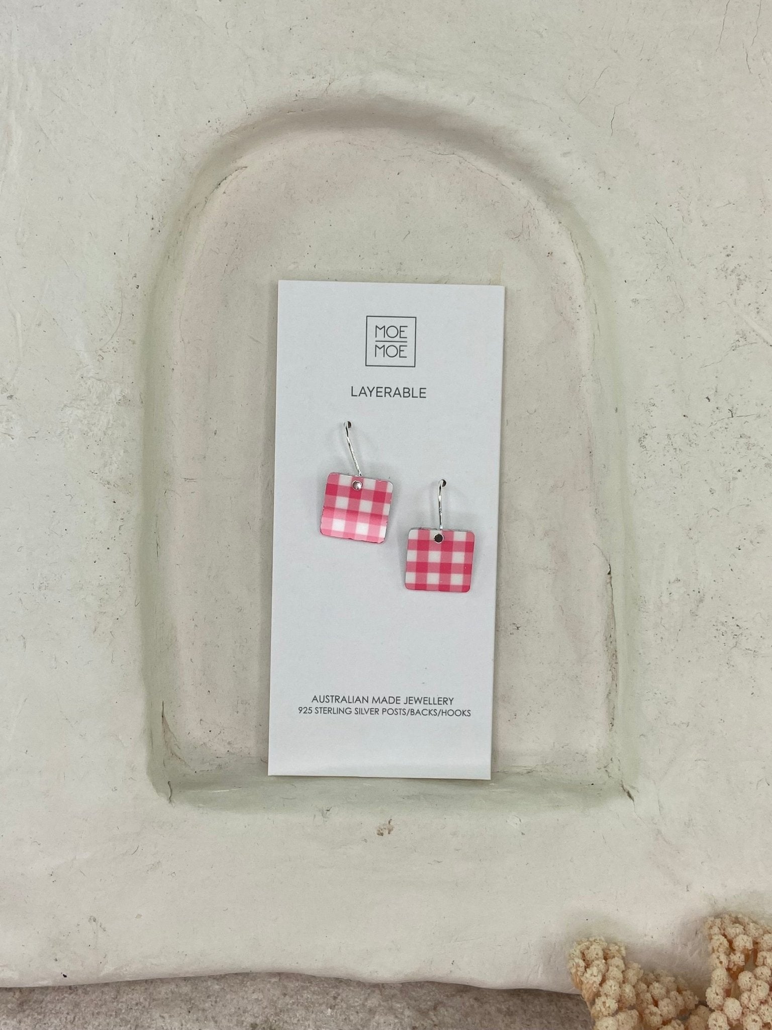 Pink Gingham Square Drop Earrings