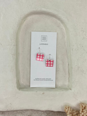 Pink Gingham Square Drop Earrings