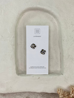Metallic Leopard Mini Square Stud Earrings