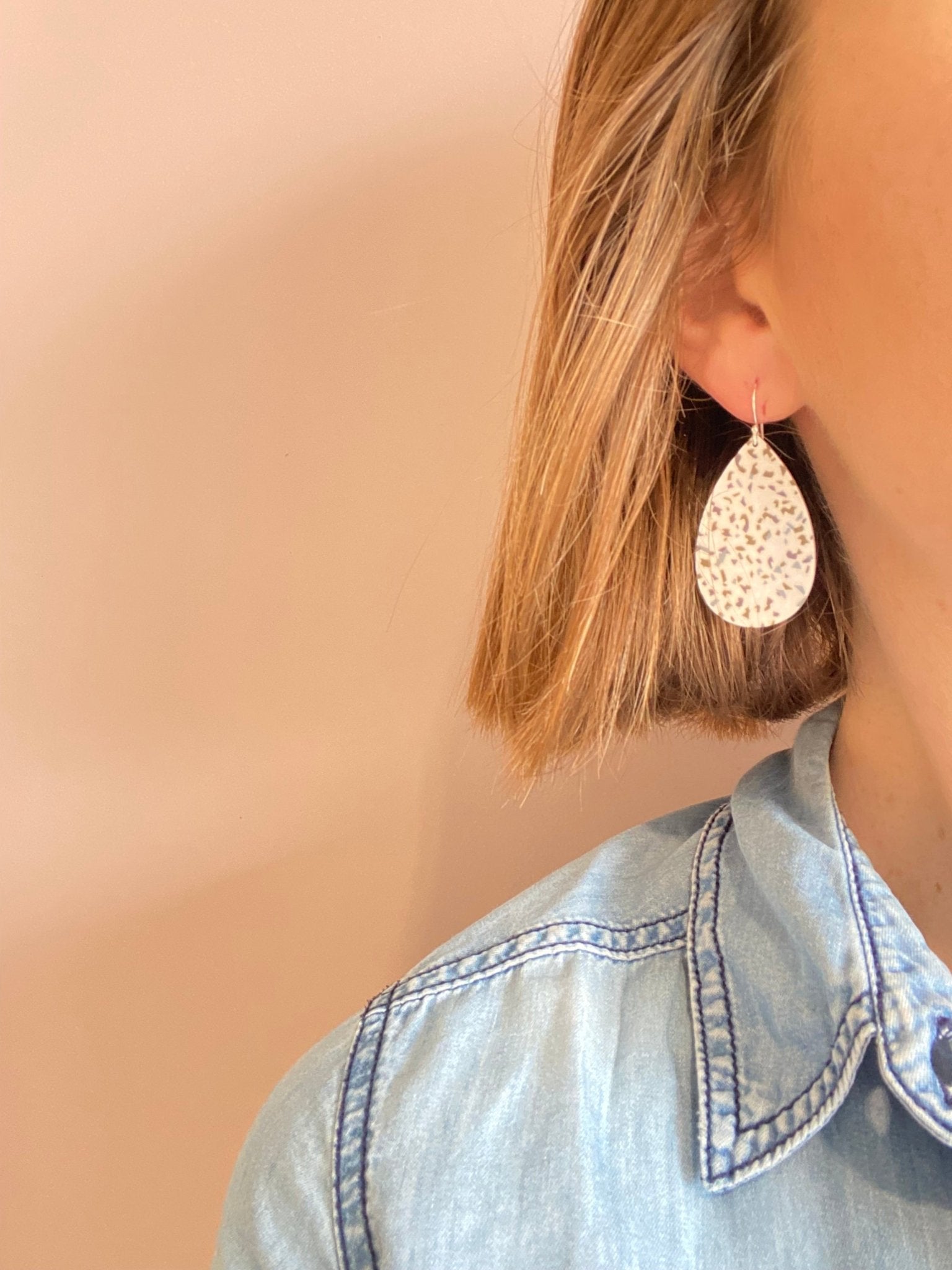 Neutral Terrazzo Medium Tear Drop Earrings