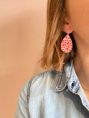 Pink and Red Speckled Medium Tear Drop Earrings