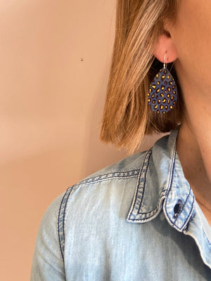 Navy Leopard Medium Tear Drop Earrings