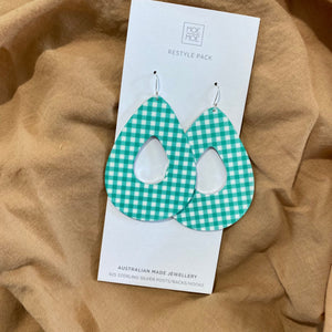 Green Gingham Avo Drop Earrings