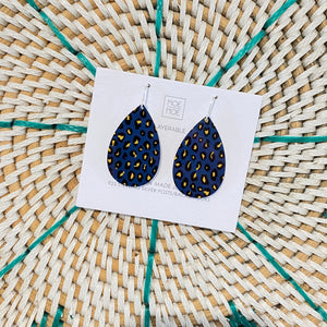 Navy Leopard Medium Tear Drop Earrings