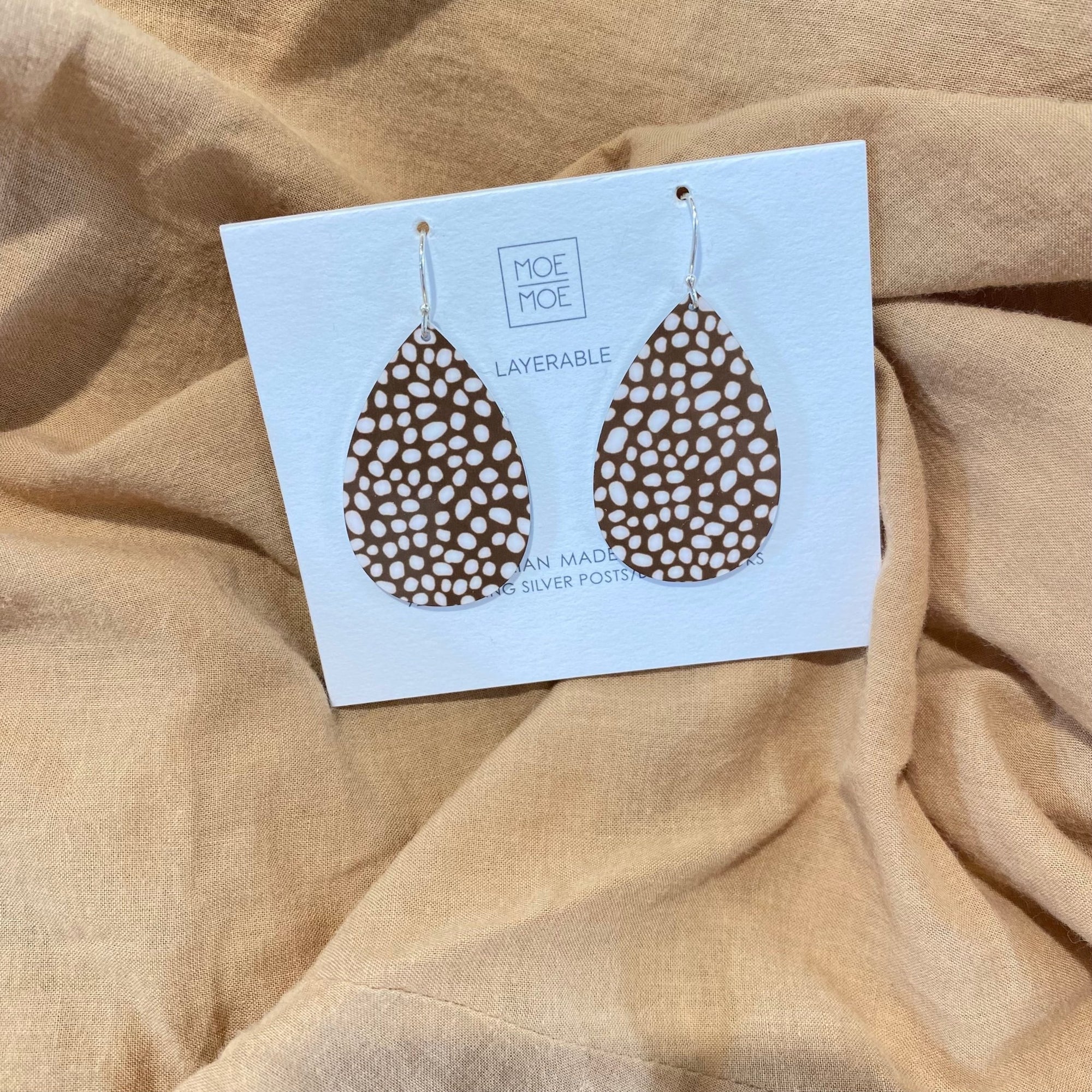 Brown Speckled Medium Tear Drop Earrings