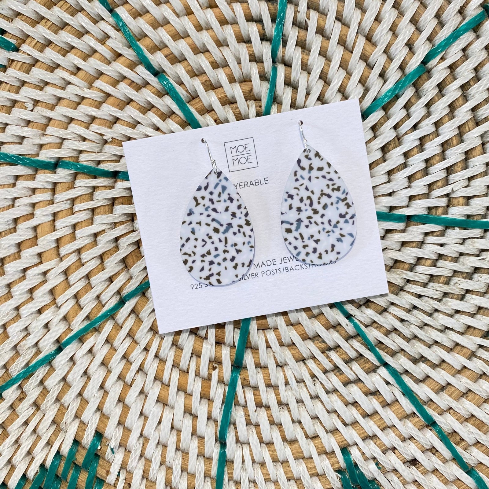 Neutral Terrazzo Medium Tear Drop Earrings
