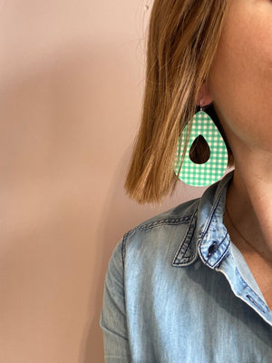 Green Gingham Avo Drop Earrings