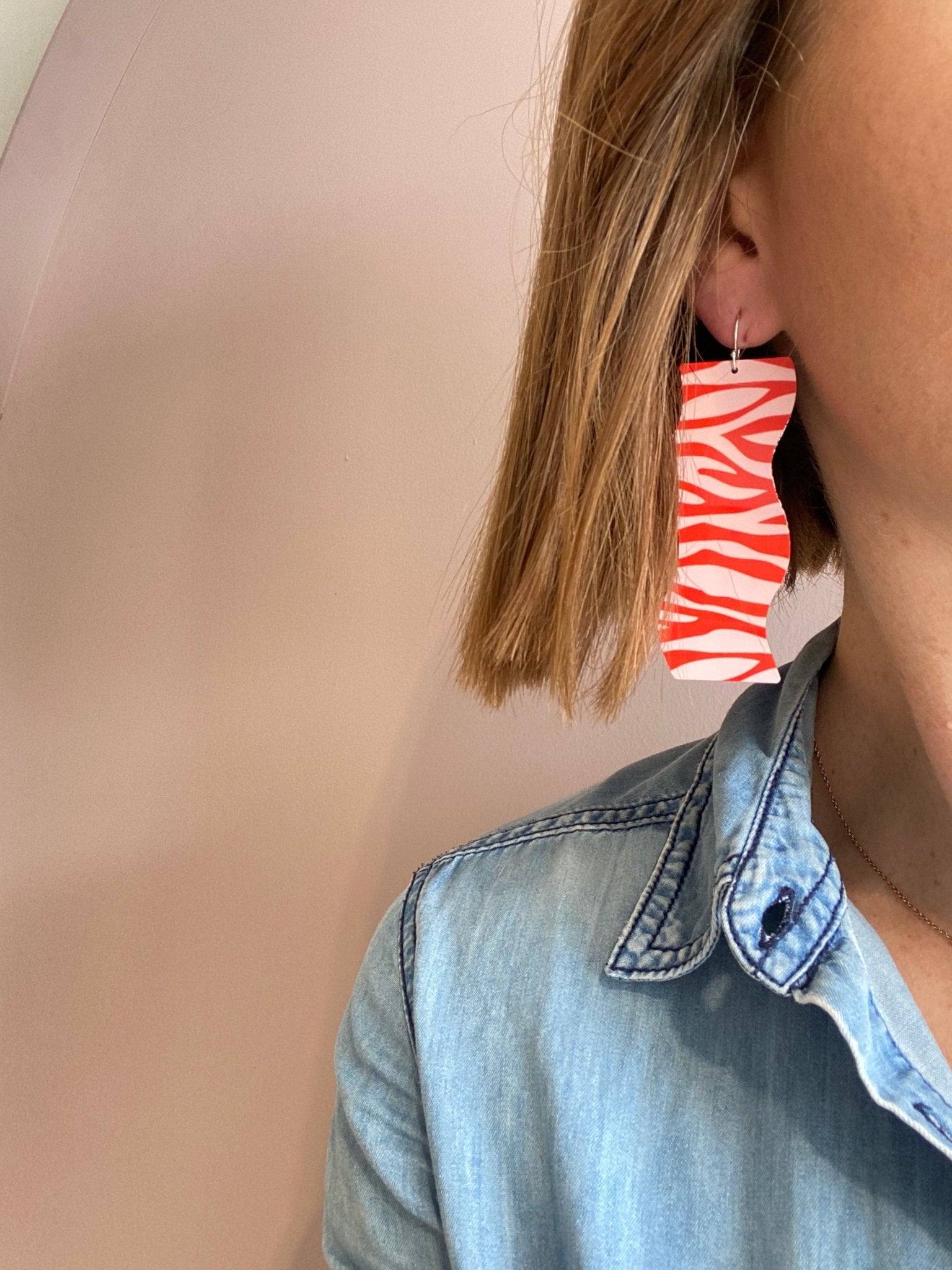Red and Pink Tiger Stripe Drop Earrings