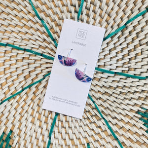 Purple Florals Small Moon Drop Earrings