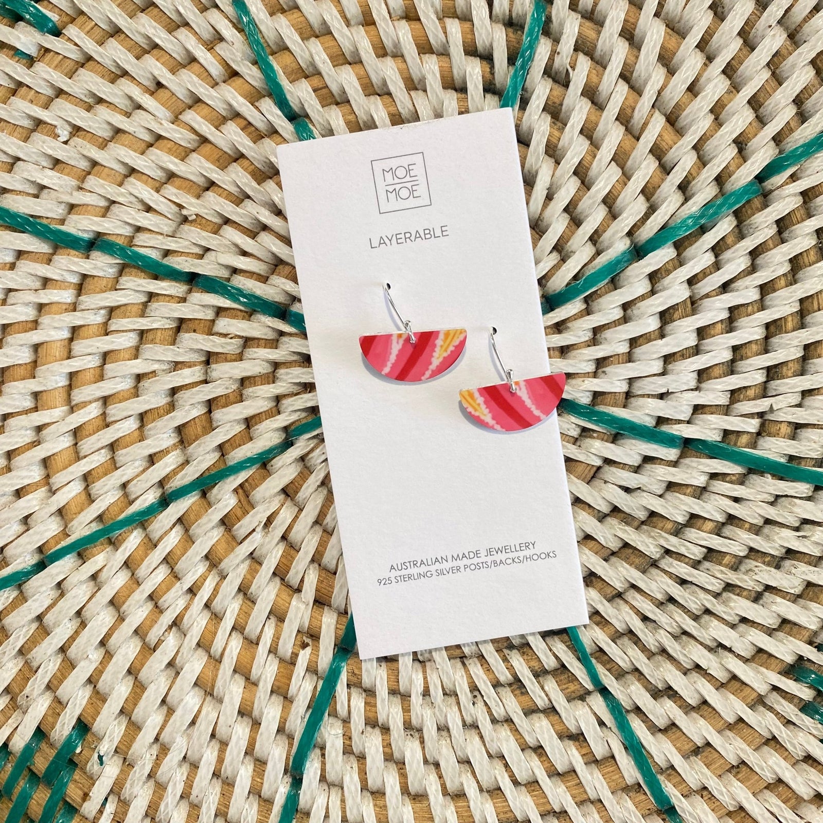 Pink Small Moon Drop Earrings