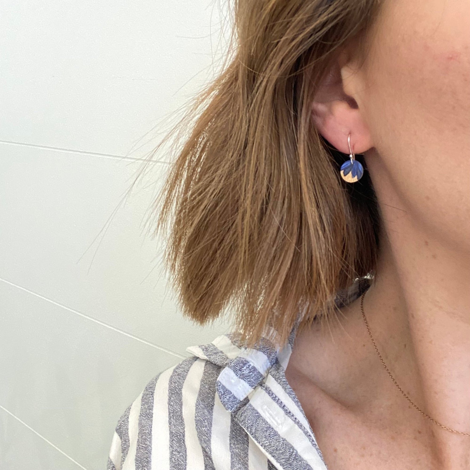 Blue and Yellow Mini Circle Drop Earrings