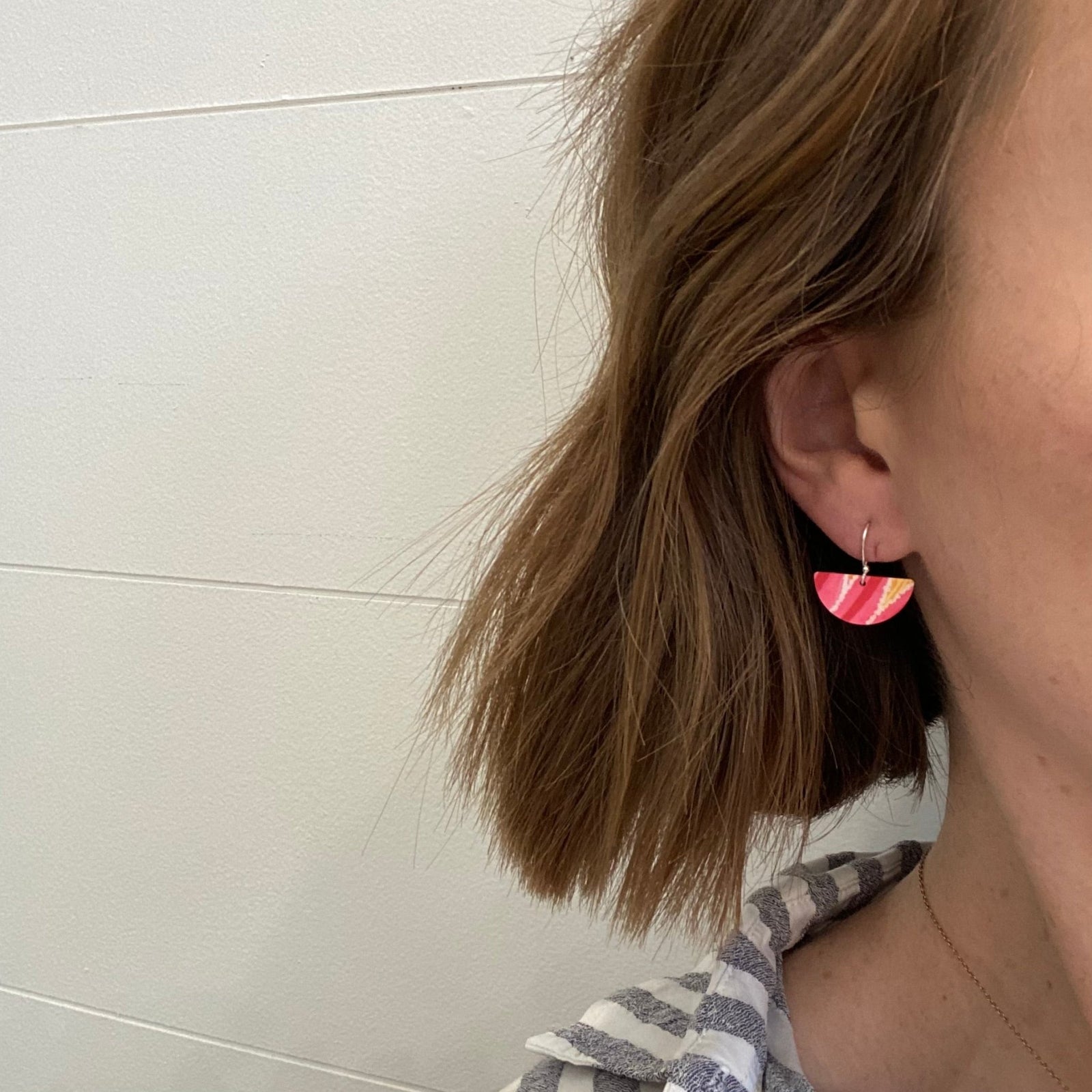 Pink Small Moon Drop Earrings