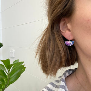 Purple Florals Small Moon Drop Earrings