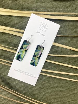 Metallic Green Florals Thick Bar Drop Earrings