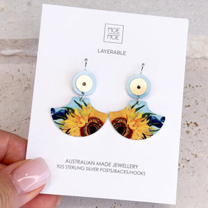 Van Gogh Sunflowers Layered Pagoda Drop Earrings