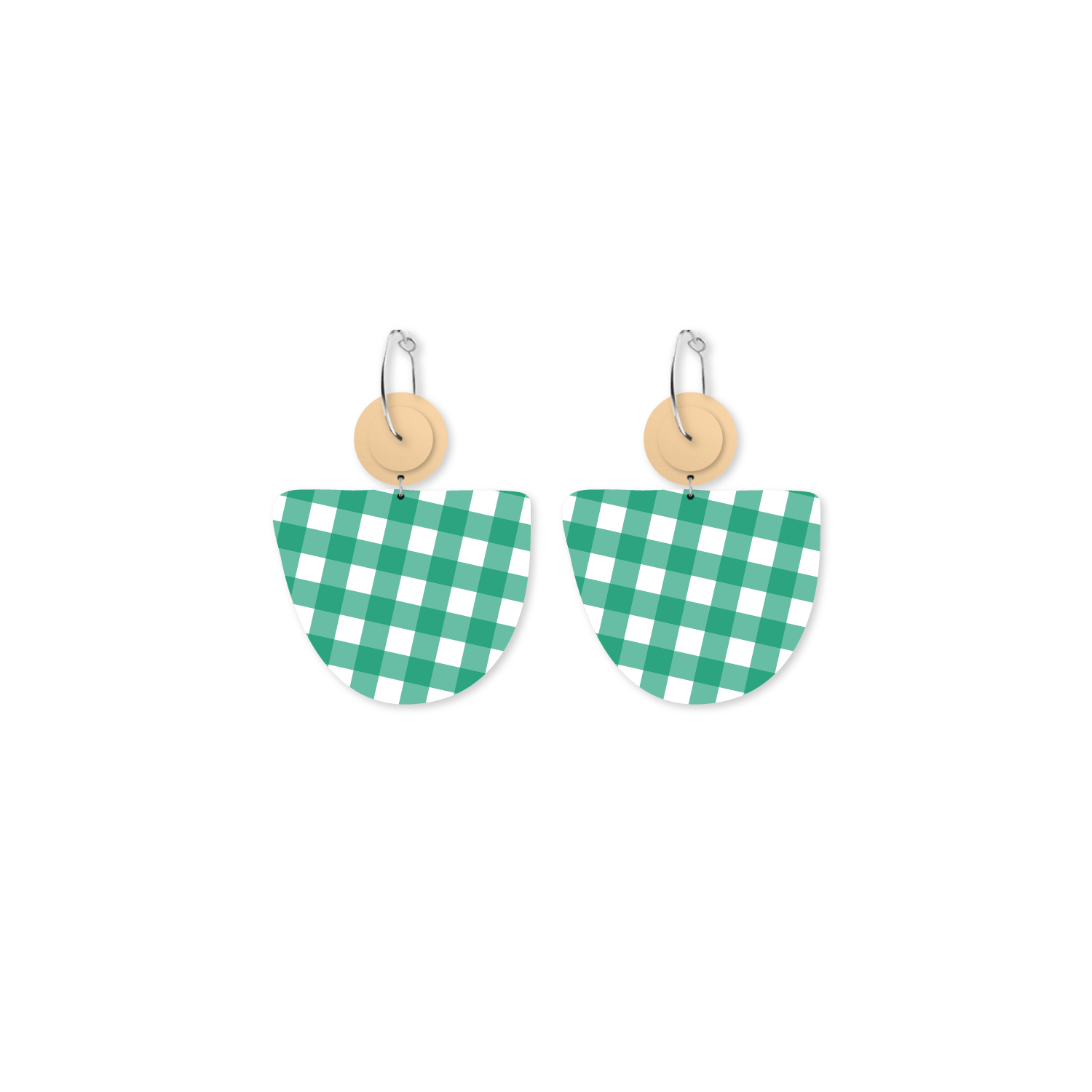 Gingham Emerald Organic Bell Circles Hoop Earrings