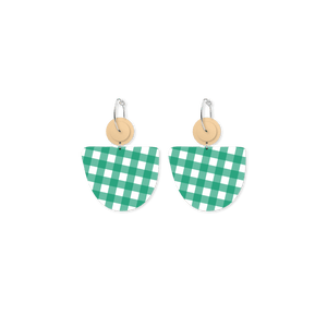 Gingham Emerald Organic Bell Circles Hoop Earrings