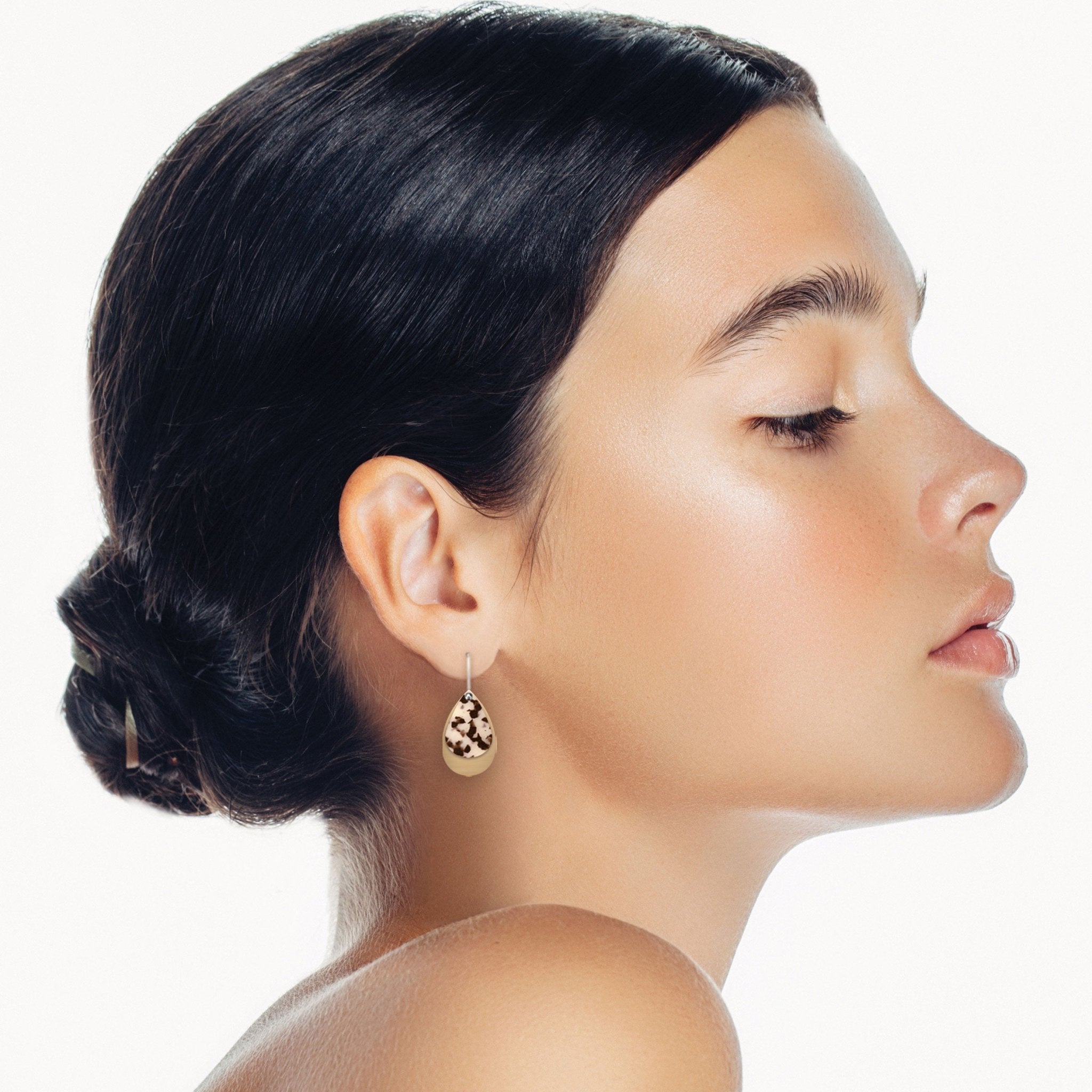 Ivory Tortoise Layered Double Tear Drop Earrings Moe Moe Design