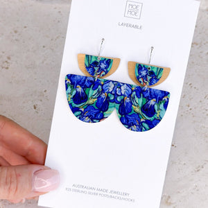 Van Gogh Irises Layered Double Bell Drop Earrings