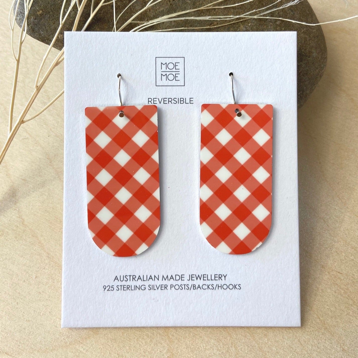 Red Gingham Large Tab Earrings