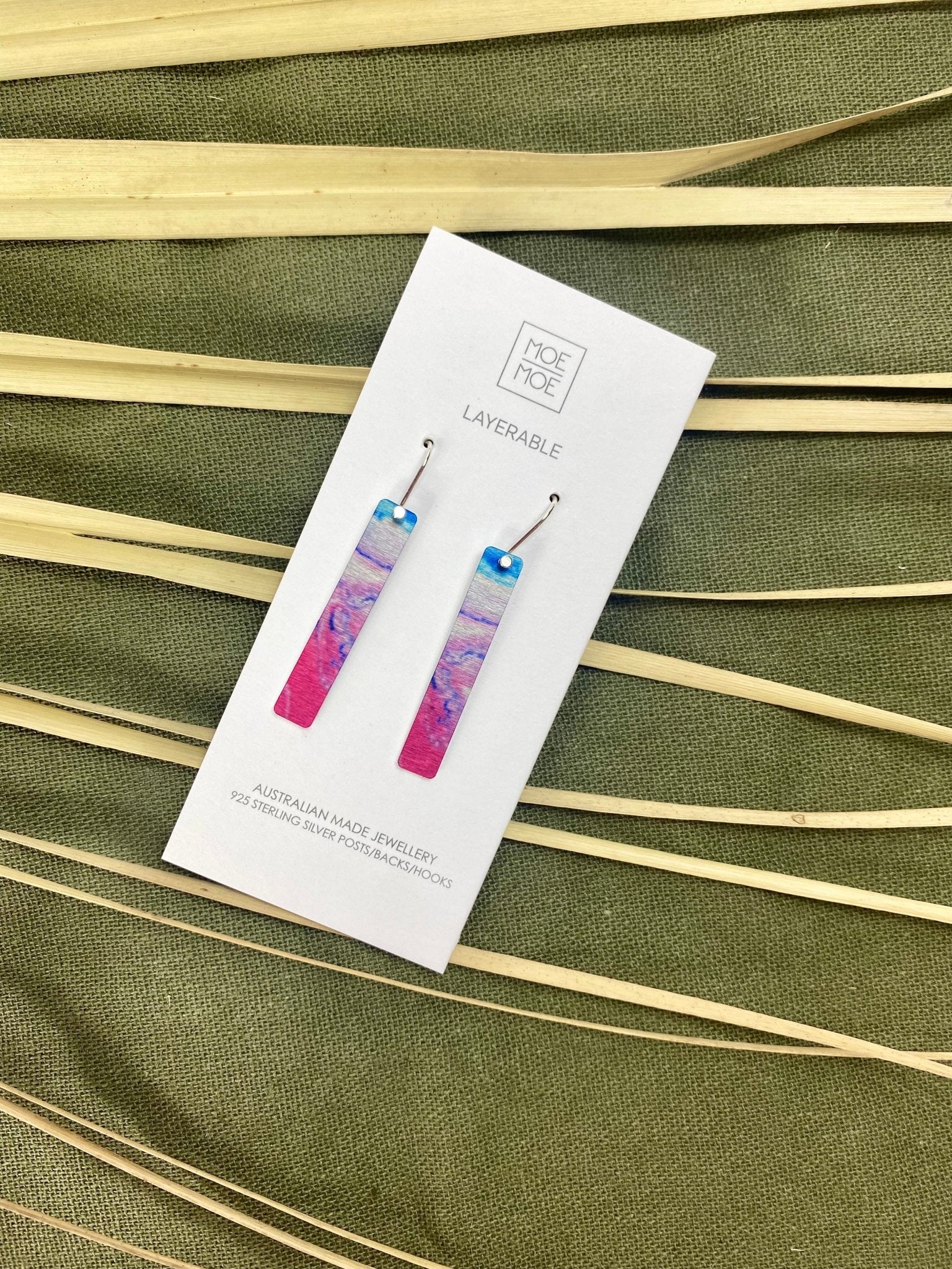 Pink Purple and Blue Bar Drop Earrings
