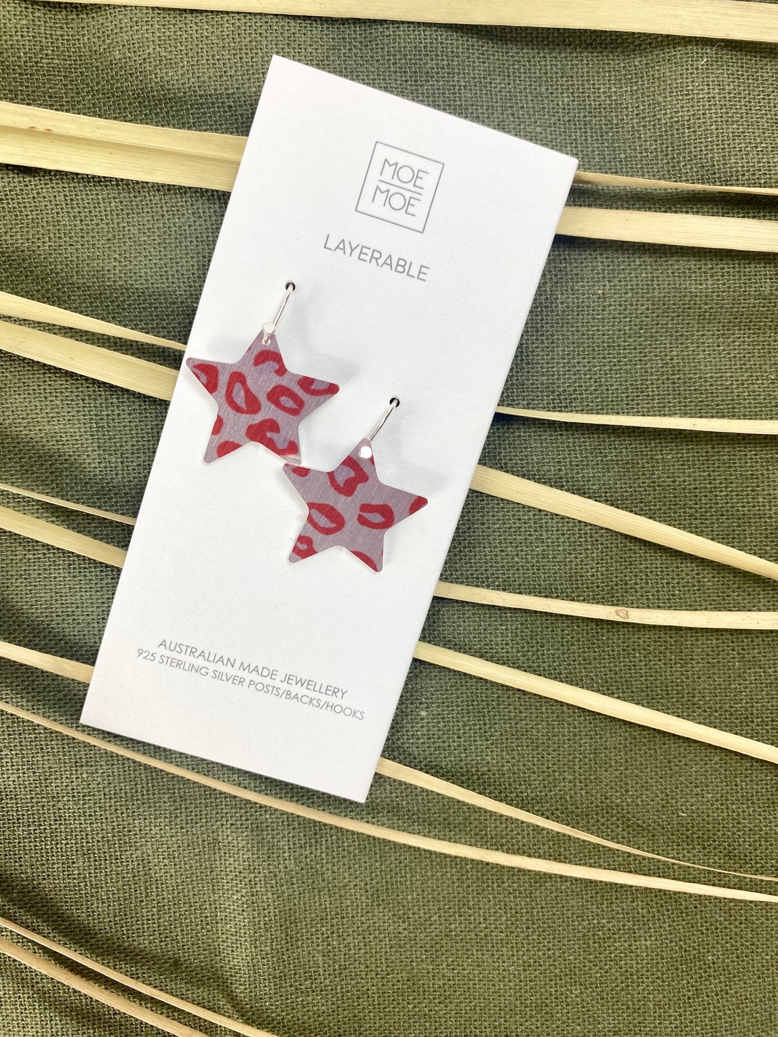 Metallic Red Leopard Medium Star Drop Earrings