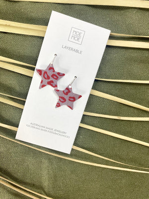 Metallic Red Leopard Medium Star Drop Earrings