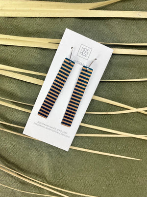 Metallic Brown and Black Stripe Thick Long Bar Drop Earrings