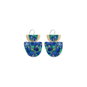 Van Gogh Irises Layered Double Bell Drop Earrings