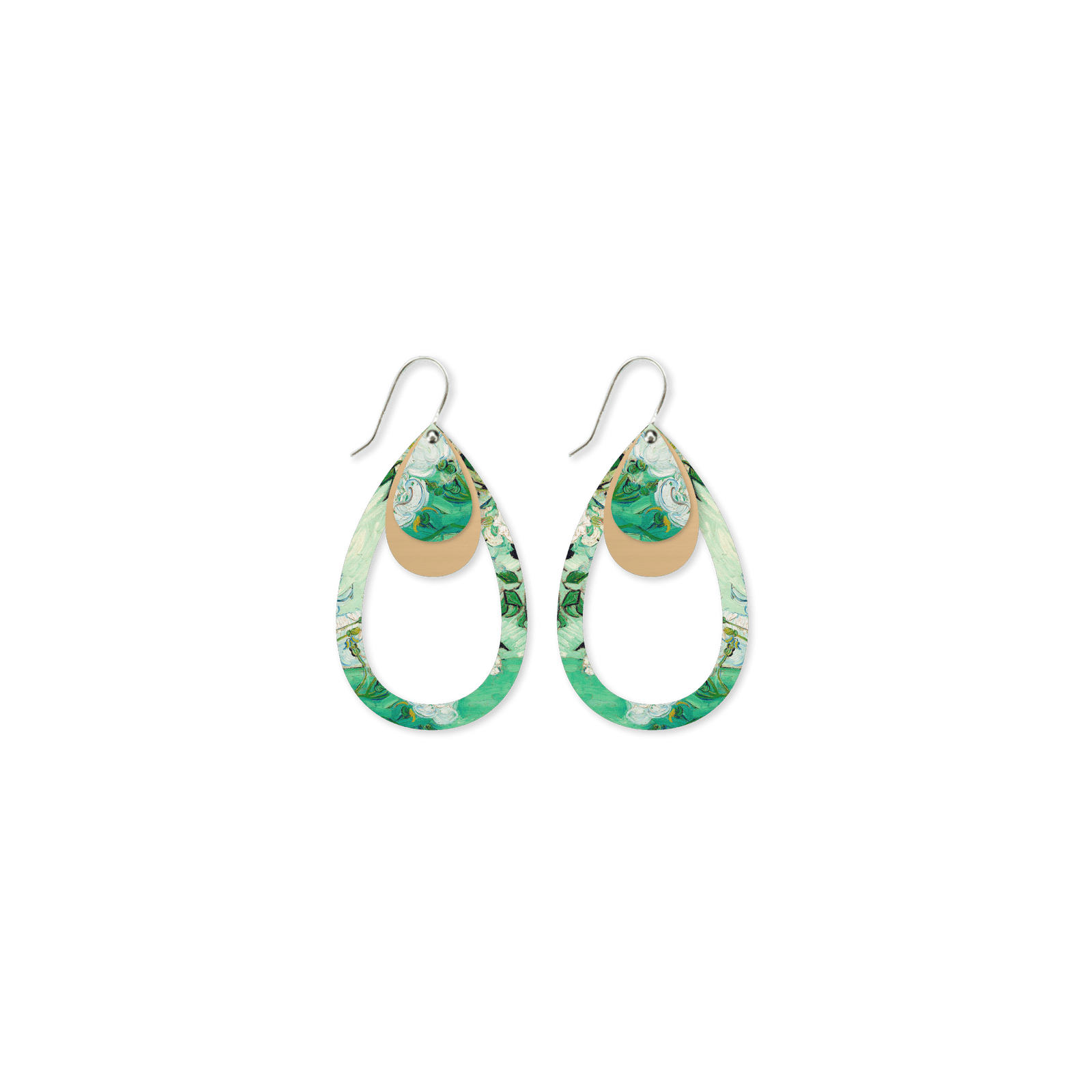 Van Gogh Roses Layered Outline Tear Drop Earrings