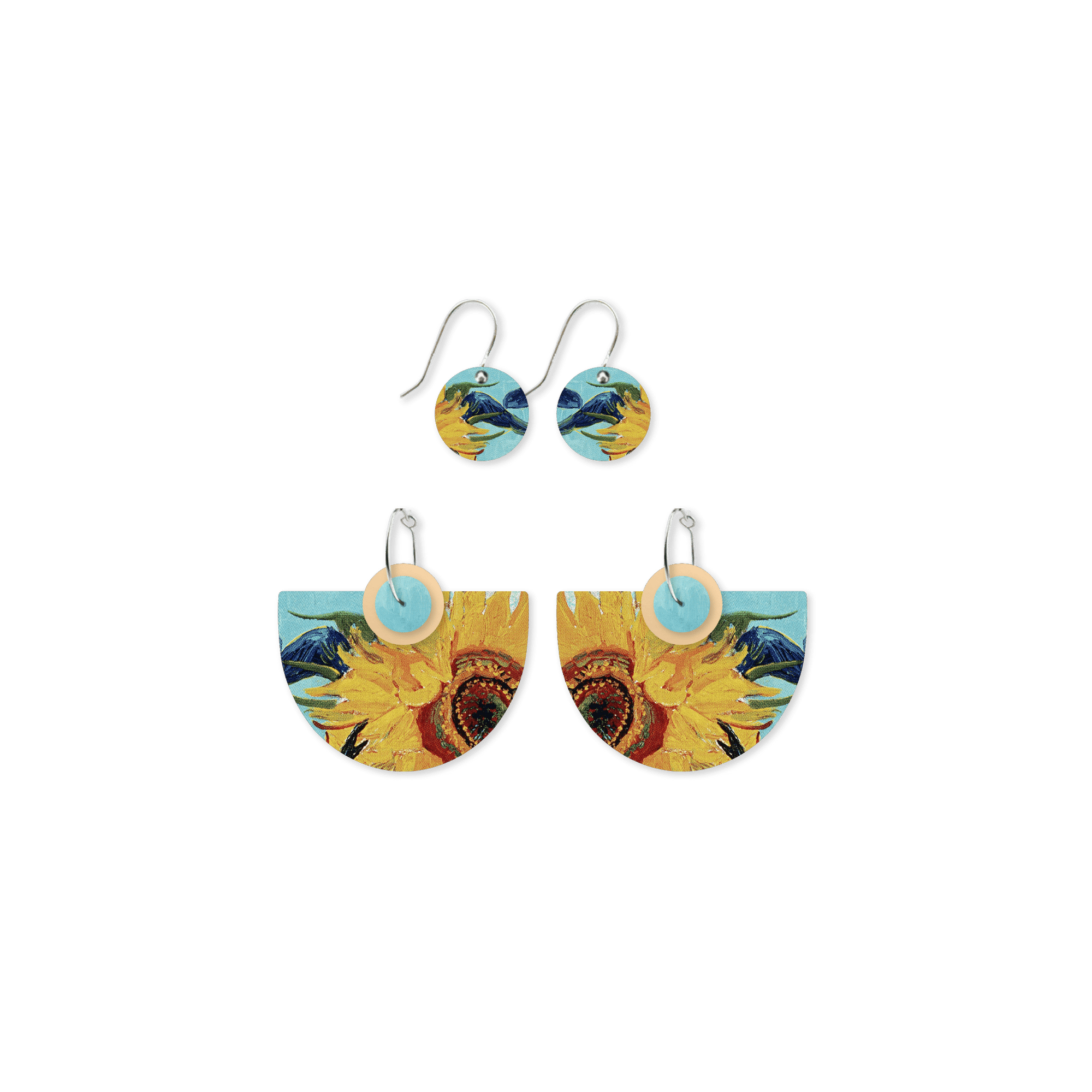 Van Gogh Sunflowers Layered Classic Bell Hoop Pack Earrings