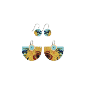 Van Gogh Sunflowers Layered Classic Bell Hoop Pack Earrings