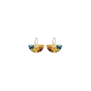 Van Gogh Sunflowers Layered Medium Moon Hoop Earrings