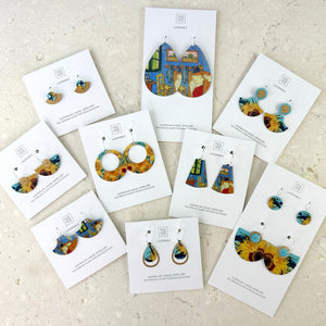 Van Gogh Sunflowers Layered Classic Bell Hoop Pack Earrings